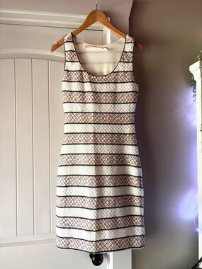 Chelsea & Violet White Striped Textured Mini Dress with Multicolor Accents